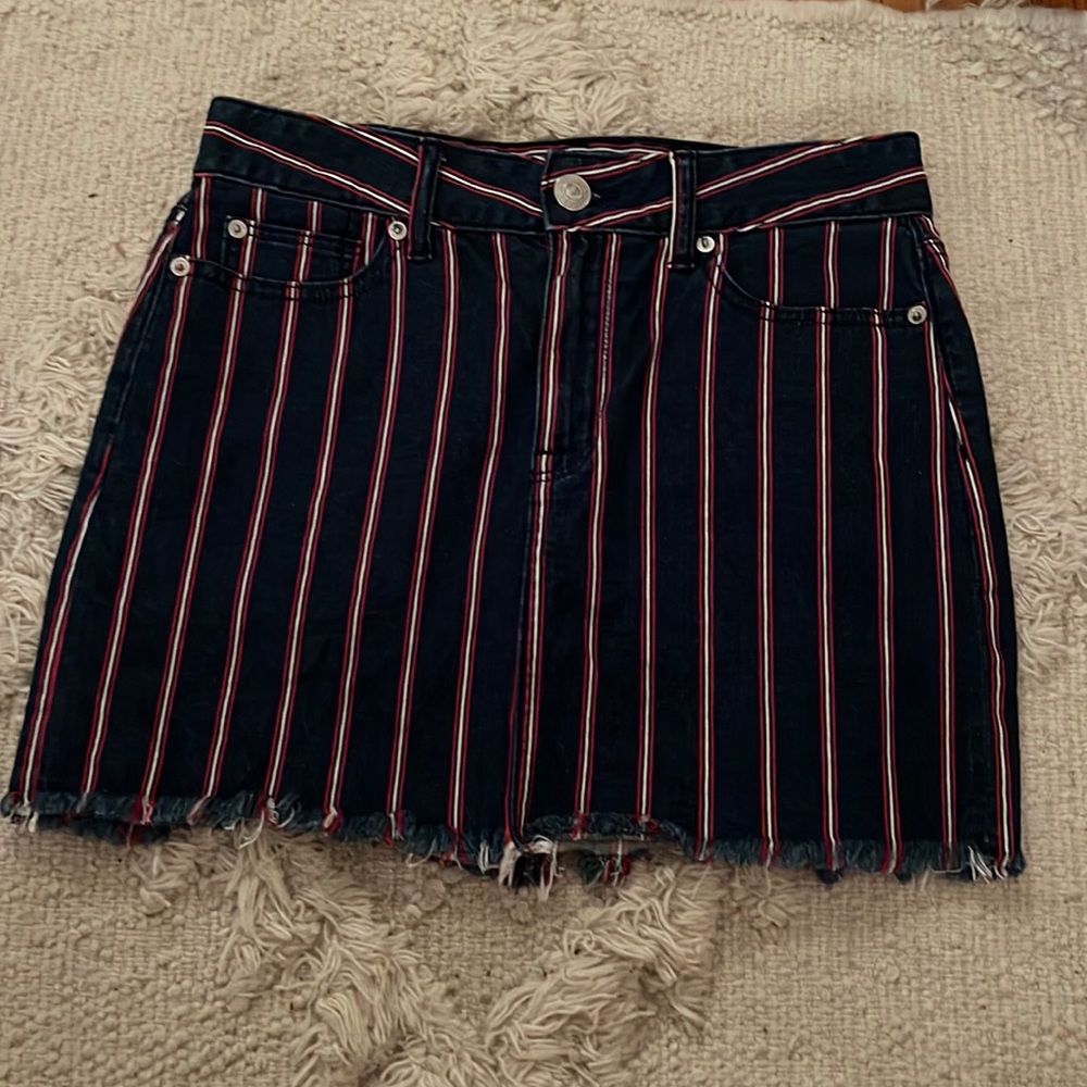 Blue white and red jean shorts